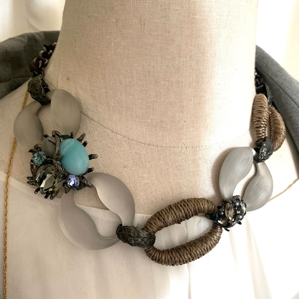 ALEXIS BITTAR • Rare Vintage Mixed Media Lucite Hemp Gemstone Crystal  Necklace - Picture 13 of 15